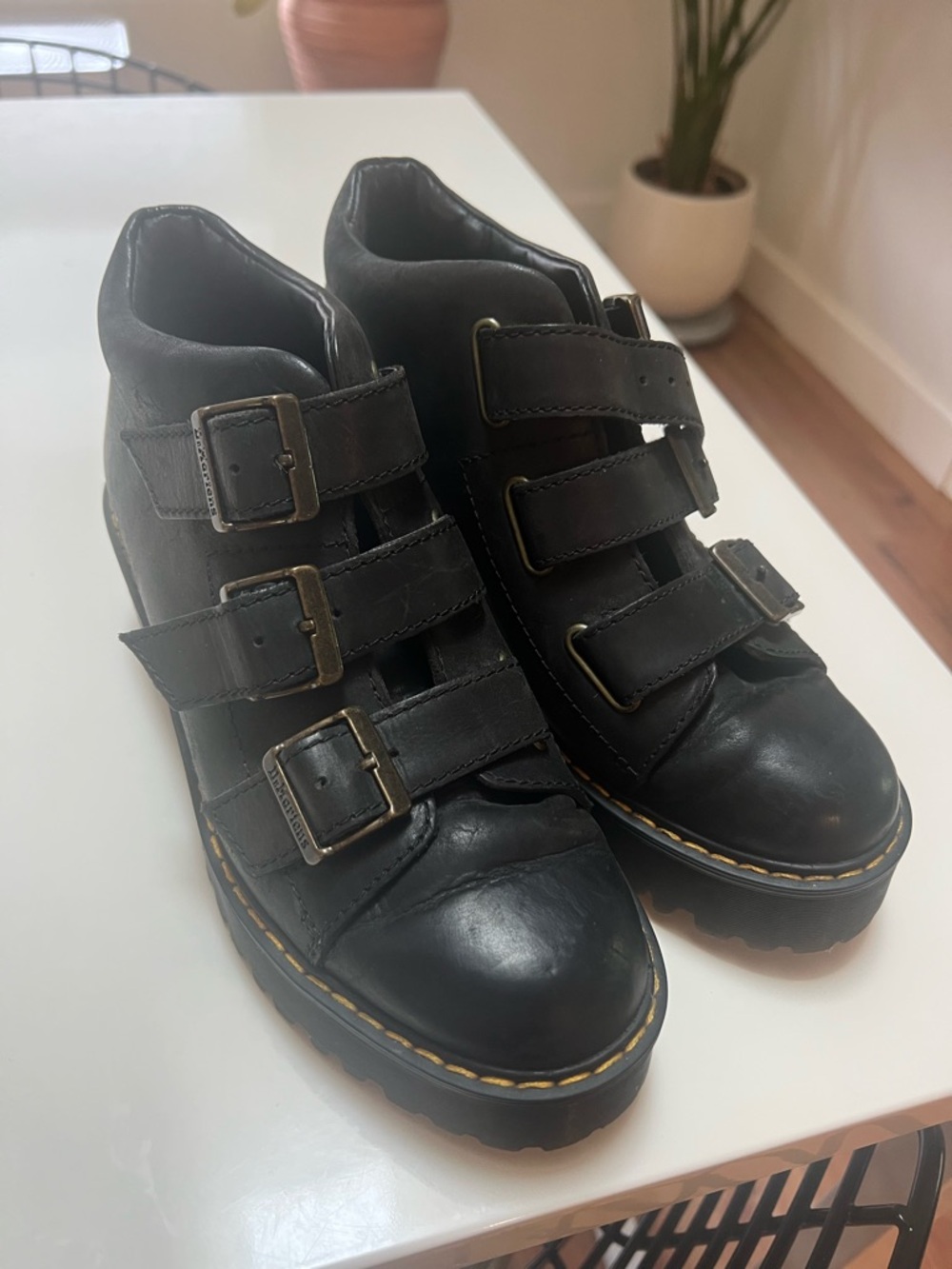 Dr. Martens Black Leather Triple-Buckle Ankle Boots